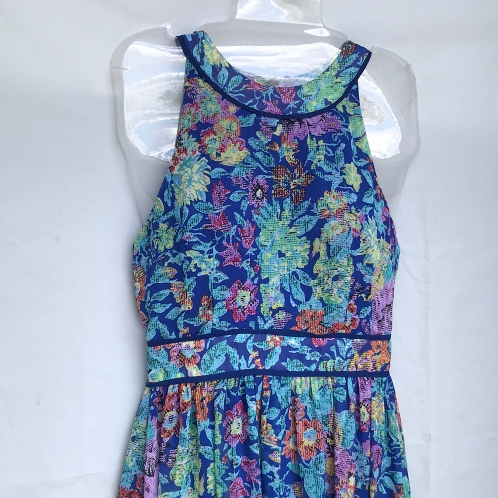 Aniina Blue Long Floral Print Sleeveless Dress SM